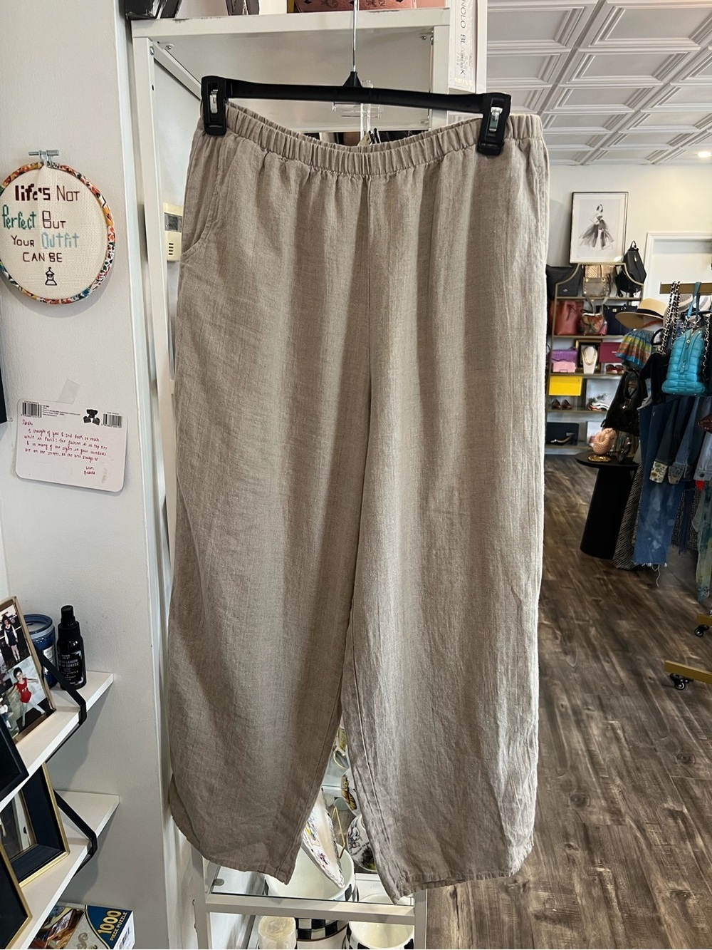Flax Relaxed Linen-Blend Elastic Waist Chinos in Light Taupe
